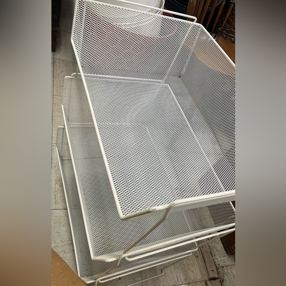 Three stackable metal bins